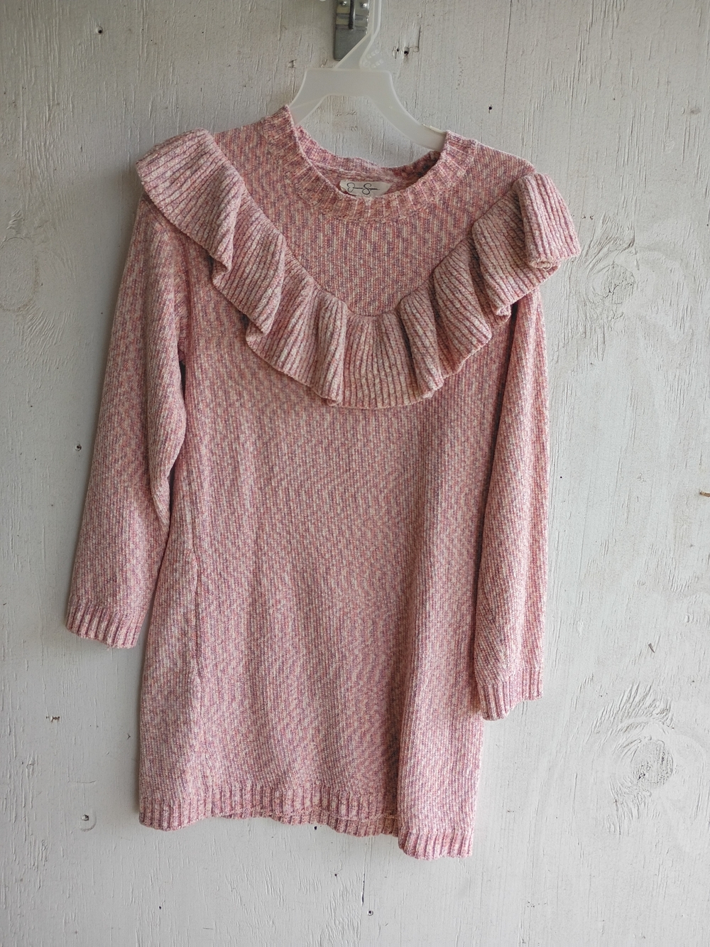 Cozy Pink Ruffled Knit Sweater Dress By Jessica Simpson